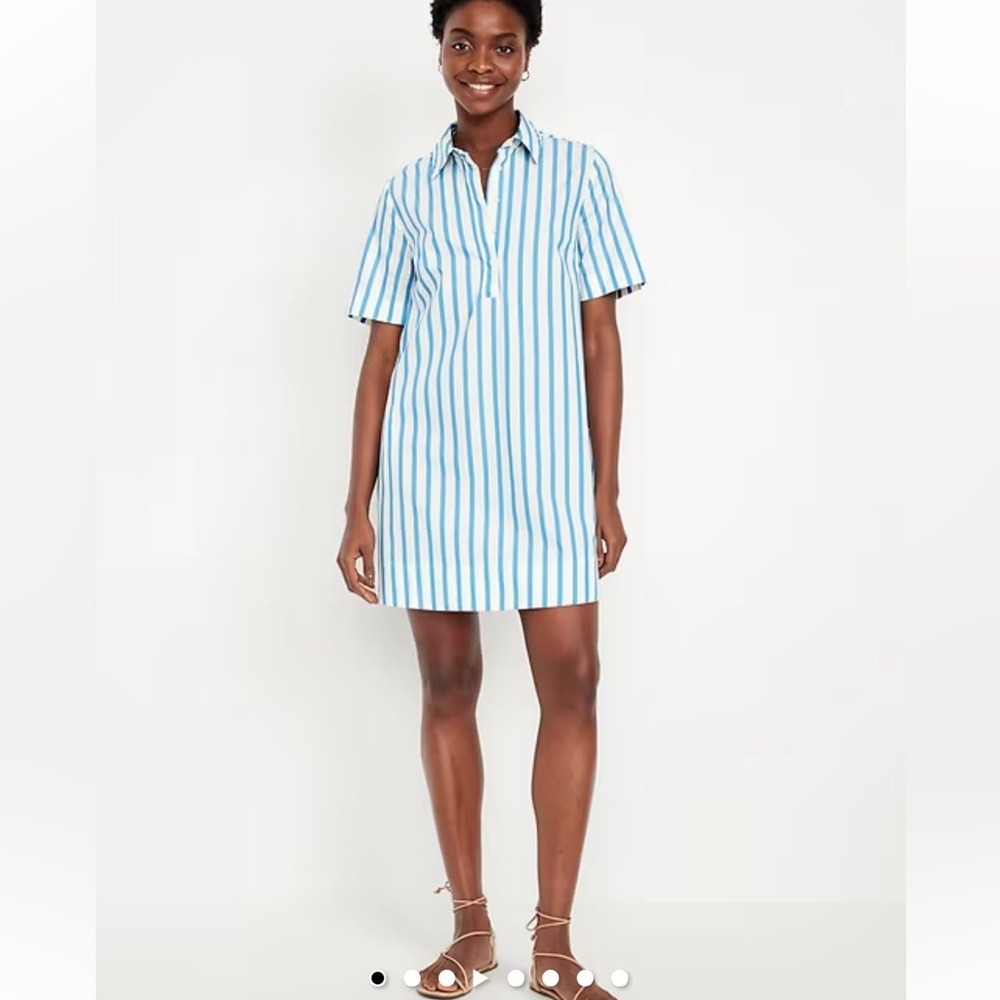 Old Navy Swing Shirtdress White blue stripe nautical short sleeve - Picture 2 of 10